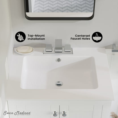 Swiss Madison, Voltaire 25 Vanity Top Sink with 3 Centerset Faucet Holes