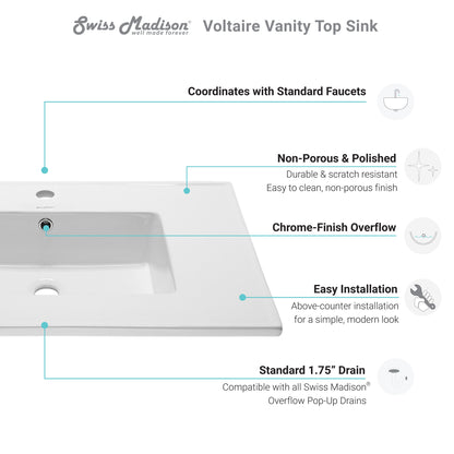 Swiss Madison, Voltaire 31 Vanity Top Sink with Single Faucet Hole