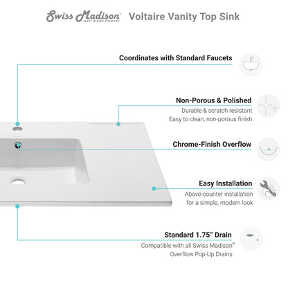 Swiss Madison, Voltaire 37 Vanity Top Sink with Single Faucet Hole
