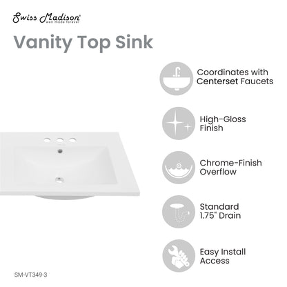 Swiss Madison, 48" 3-Hole Widespread Double Basin Vanity Sink Top in Glossy White