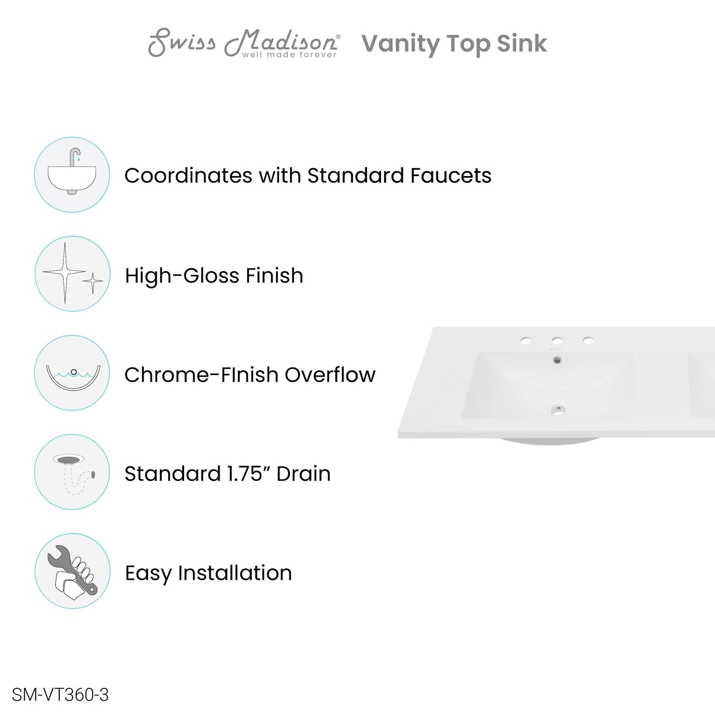 Swiss Madison, 60 inch Vanity Top Bathroom Sink with 3 Holes