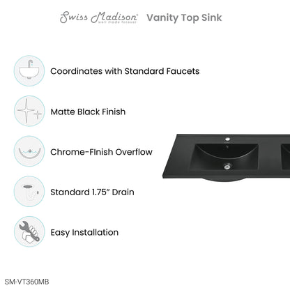 Swiss Madison, 60 inch Vanity Top Bathroom Sink in Matte Black