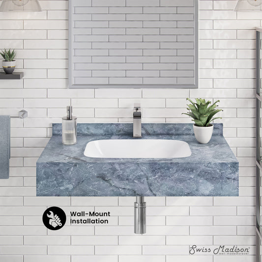 Swiss Madison, Avancer 36'' Wall Mount Sink In Blue Celeste