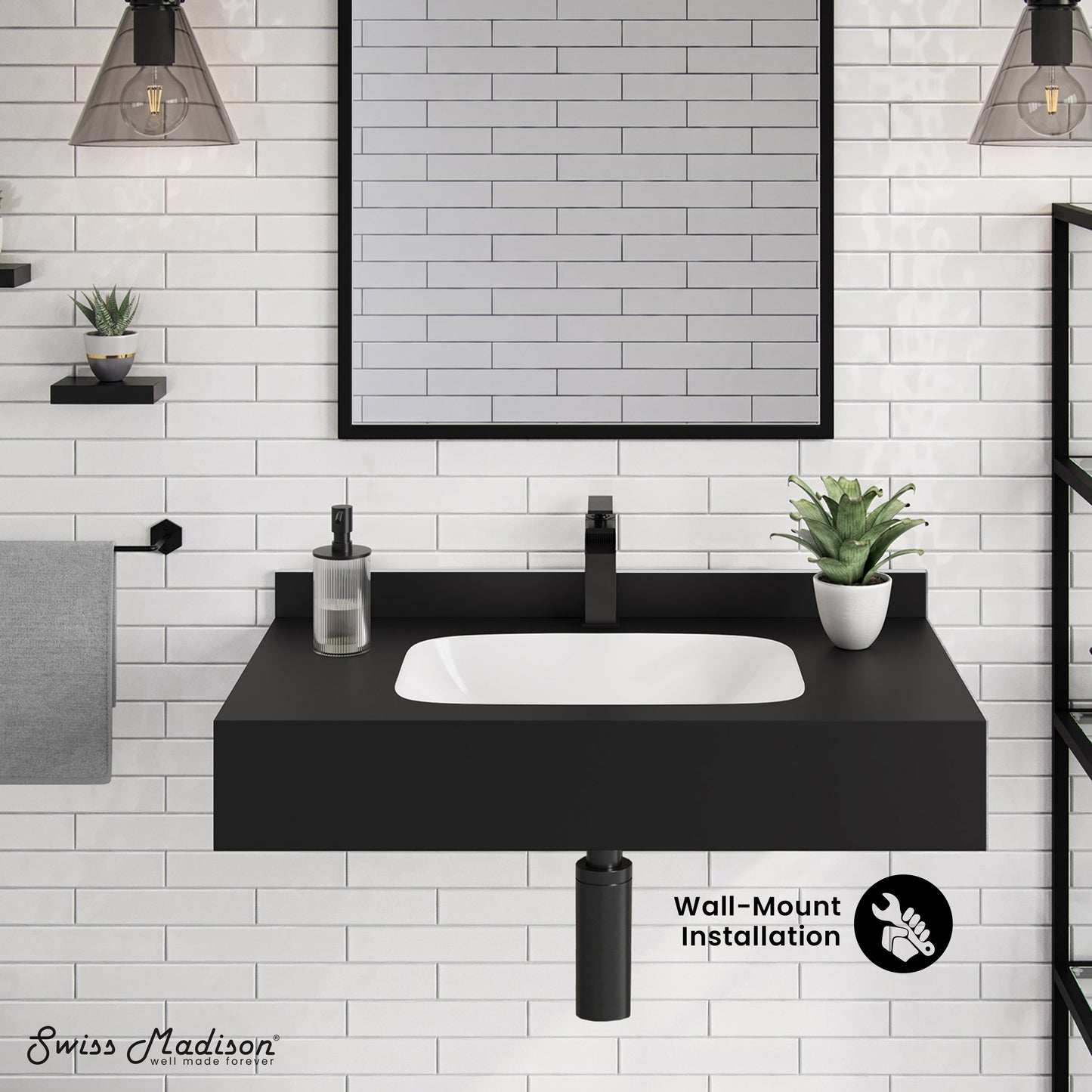 Swiss Madison, Avancer 36'' Wall Mount Sink In Black Marquina