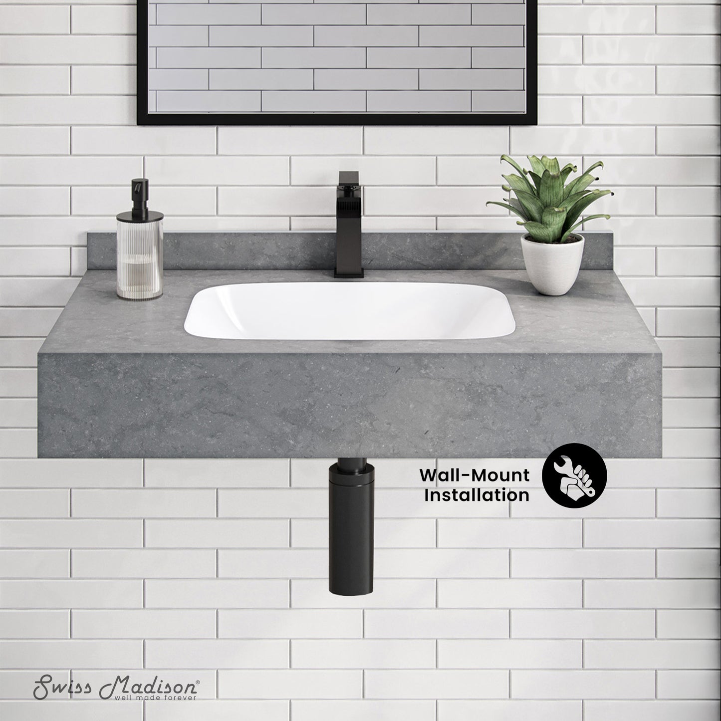 Swiss Madison, Avancer 36'' Wall Mount Sink In Charcoal Grey