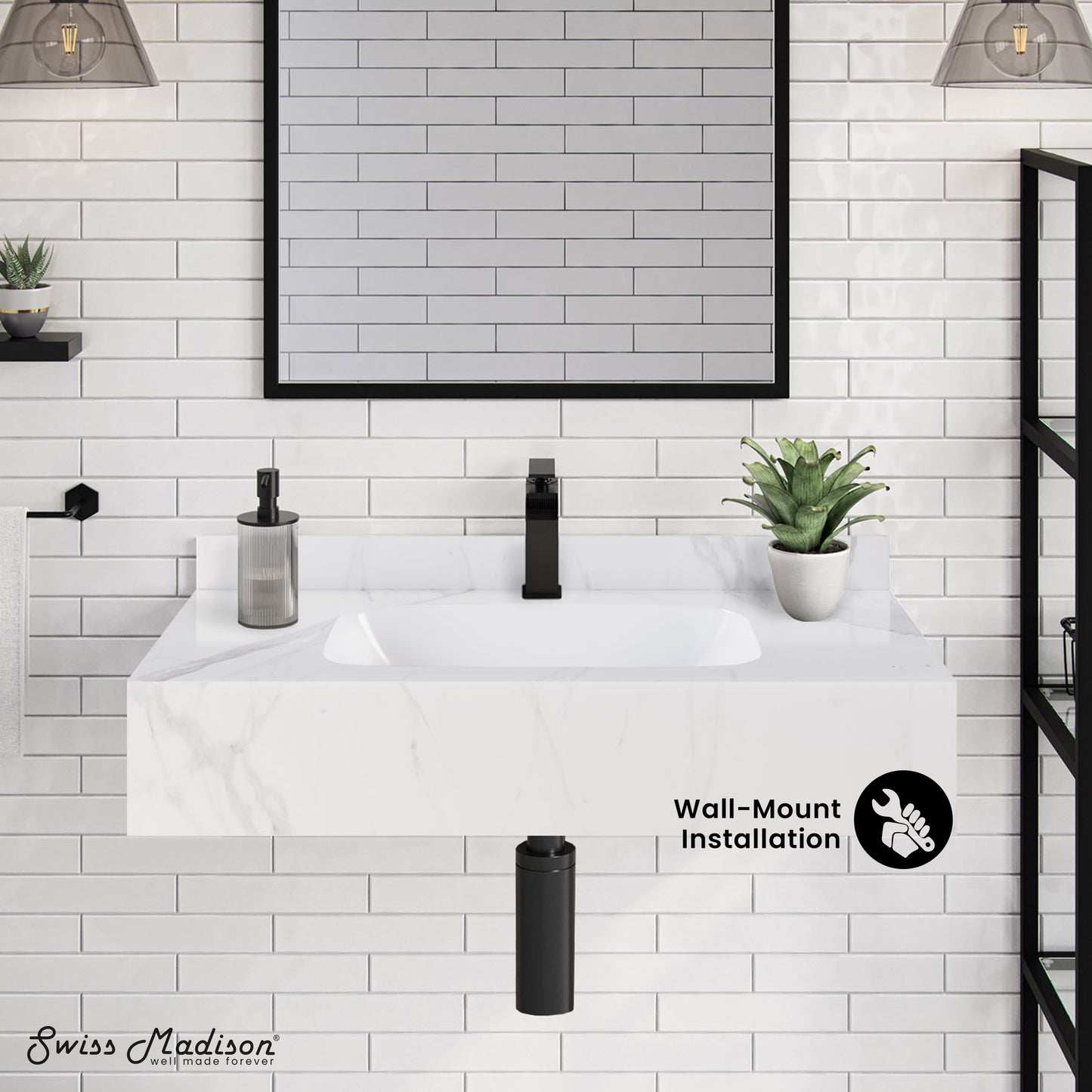 Swiss Madison, Avancer 36'' Wall Mount Sink In White Marble
