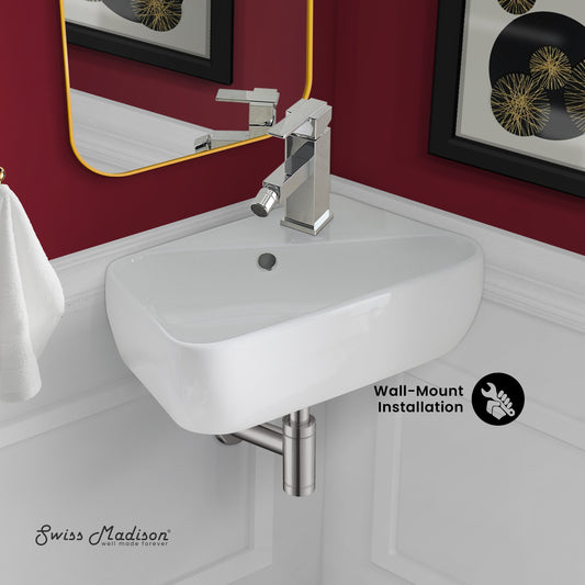 Swiss Madison, Plaisir 18 x 11 Ceramic Wall Hung Sink with Right Side Faucet Mount