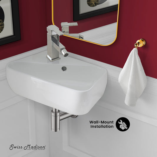 Swiss Madison, Plaisir 18 x 11 Ceramic Wall Hung Sink with Left Side Faucet Mount