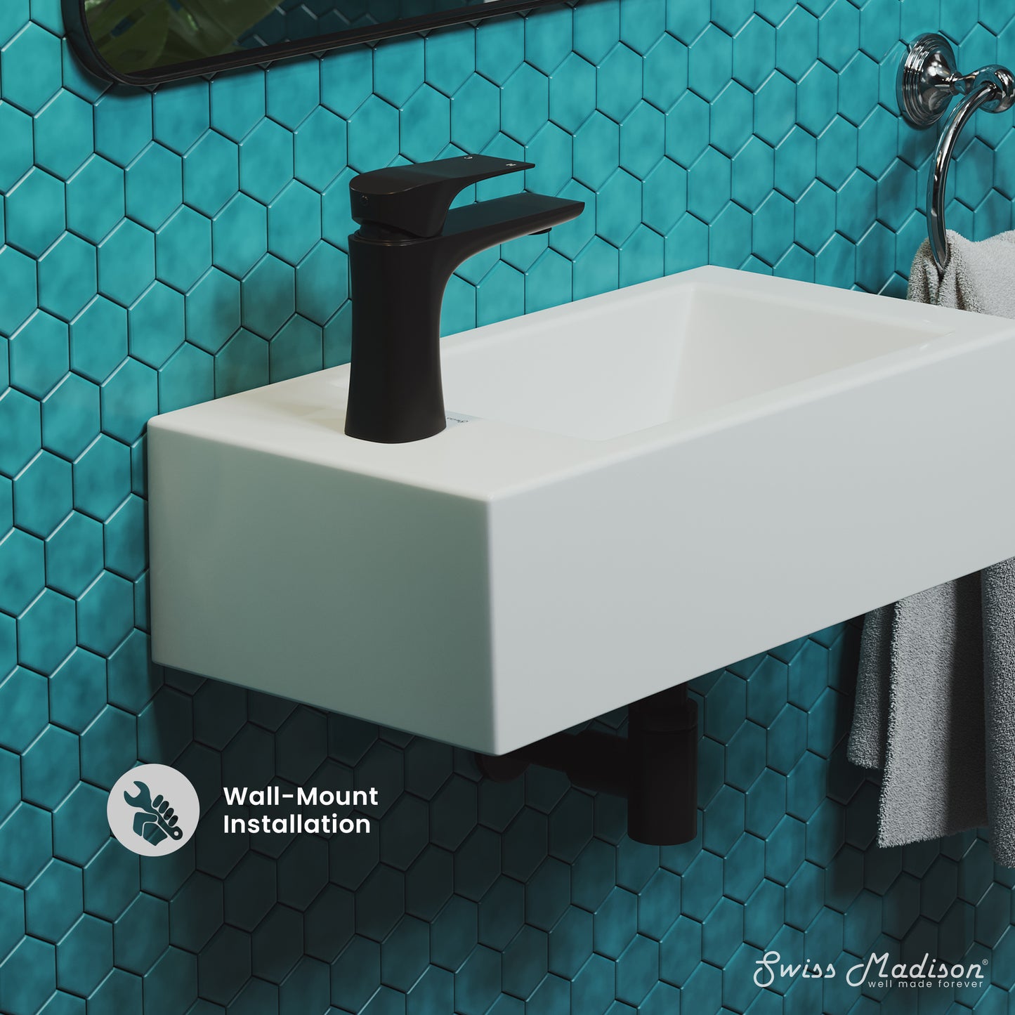Swiss Madison, Voltaire 19.5 x 10 Rectangular Ceramic Wall Hung Sink with Left Side Faucet Mount