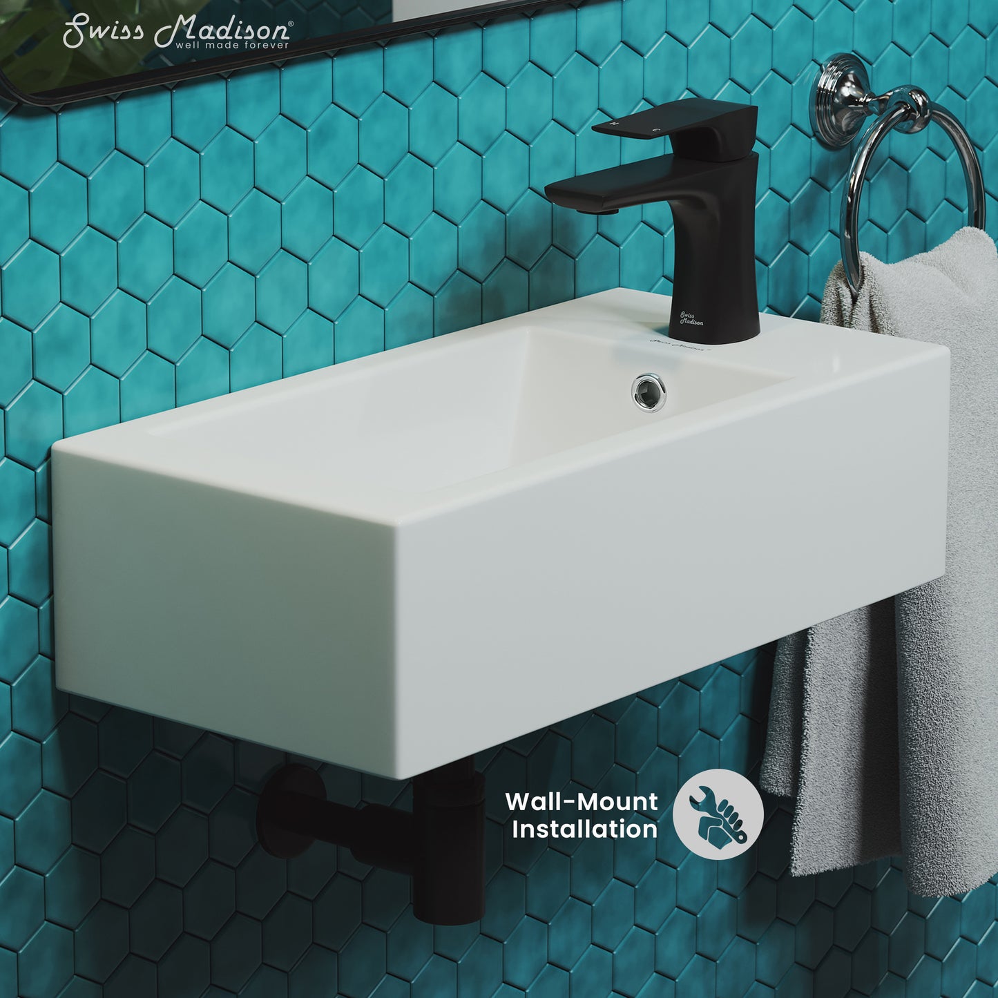 Swiss Madison, Voltaire 19.5 x 10 Rectangular Ceramic Wall Hung Sink with Right Side Faucet Mount