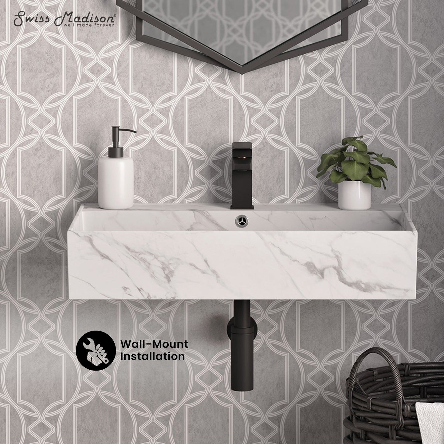 Swiss Madison, Claire 22" Rectangle Wall-Mount Bathroom Sink in White Marble