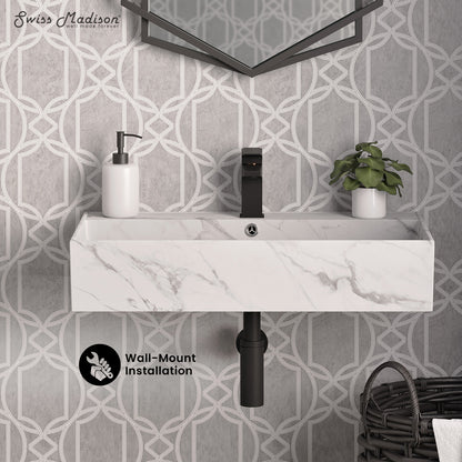 Swiss Madison, Claire 22" Rectangle Wall-Mount Bathroom Sink in White Marble