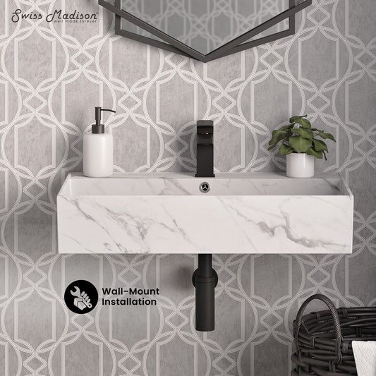 Swiss Madison, Claire 22" Rectangle Wall-Mount Bathroom Sink in White Marble