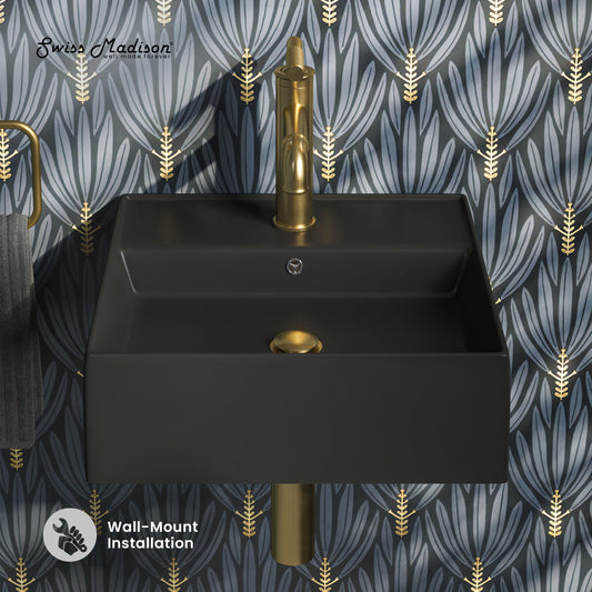 Swiss Madison, Claire 15" Ceramic Wall Mount Sink in Matte Black