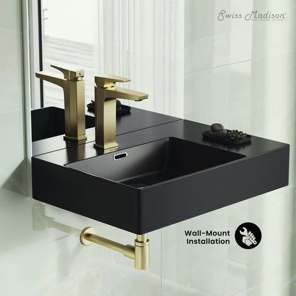 Swiss Madison, St. Tropez 24 x 18 Ceramic Wall Hung Sink with Left Side Faucet Mount, Matte Black