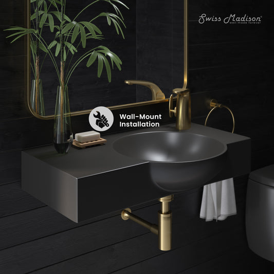 Swiss Madison, Chateau 30" Right Side Faucet Wall-Mount Bathroom Sink in Matte Black