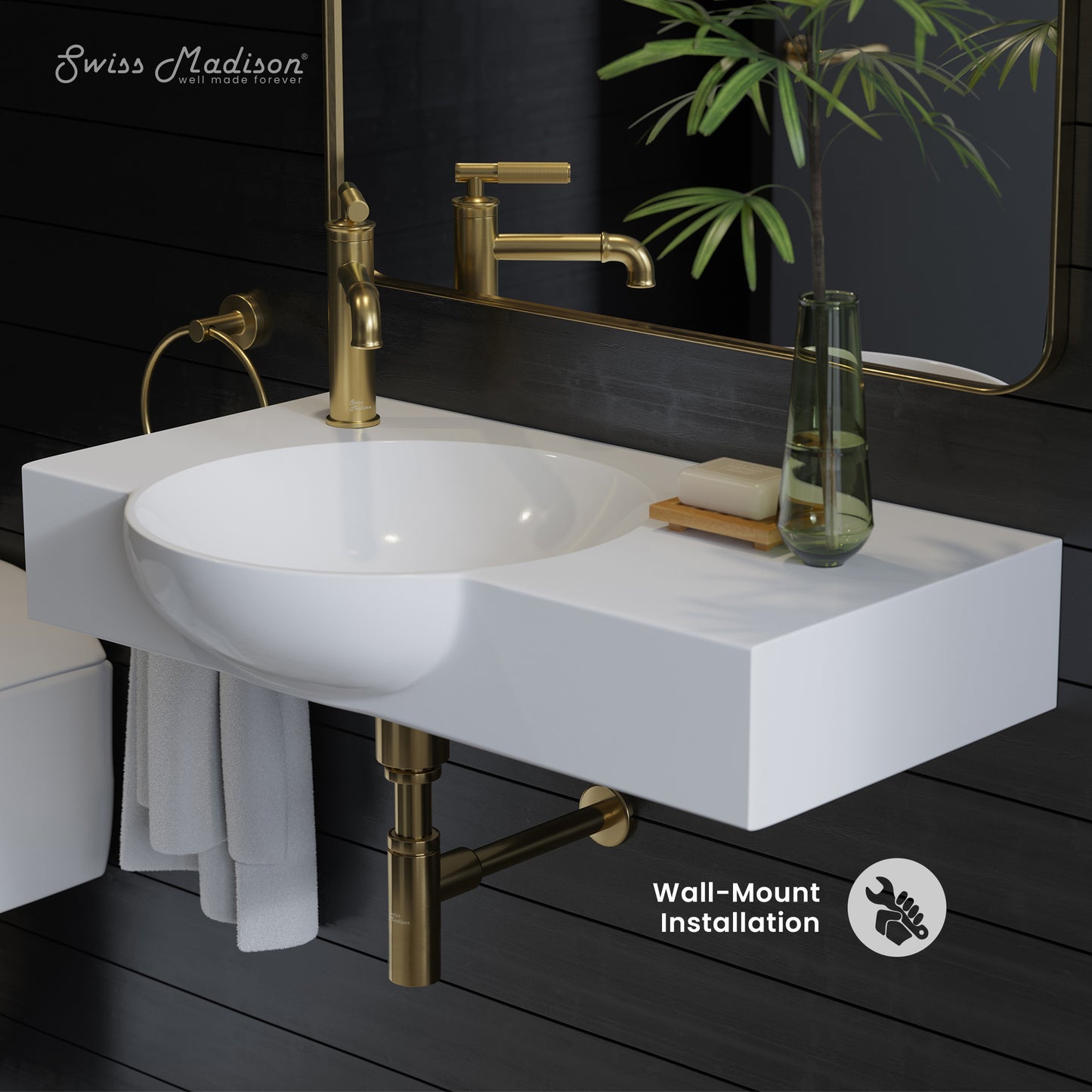 Swiss Madison, Chateau 30" Left Side Faucet Wall-Mount Bathroom Sink
