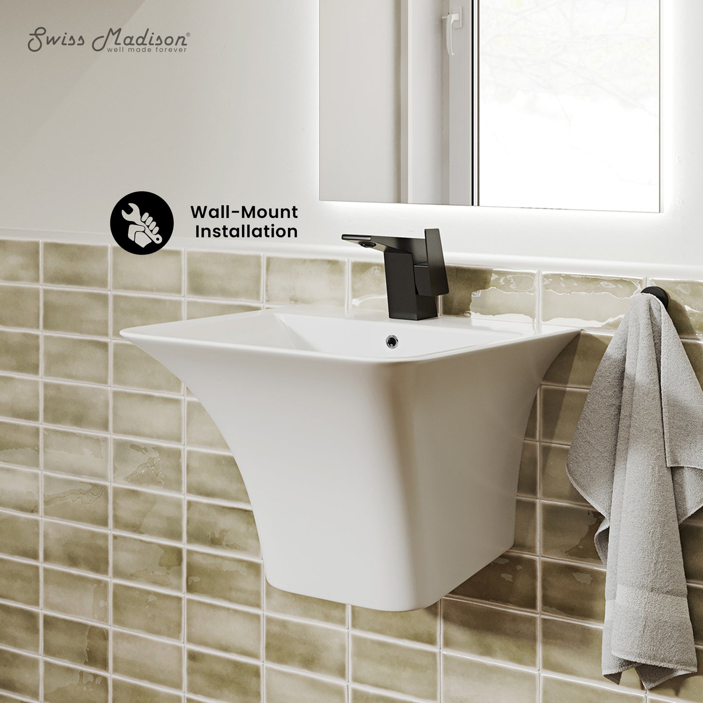 Swiss Madison, Carre 21" Wall-Mount Bathroom Sink