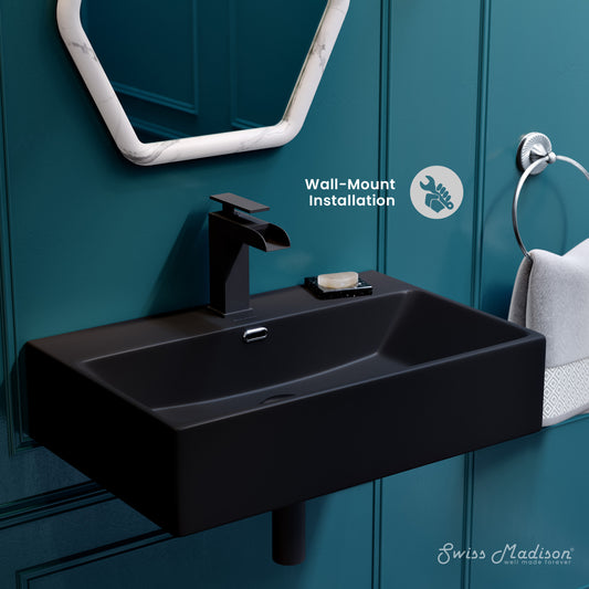 Swiss Madison, Claire 24" Rectangle Wall-Mount Bathroom Sink in Matte Black