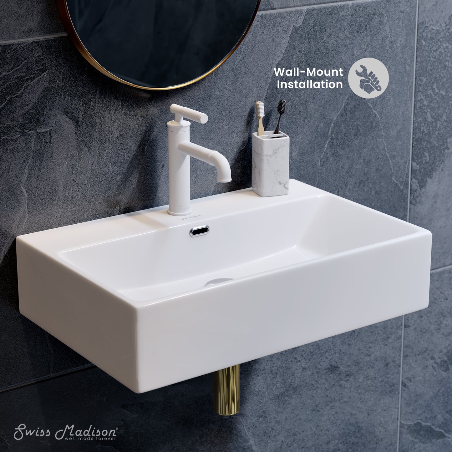 Swiss Madison, Claire 24" Rectangle Wall-Mount Bathroom Sink