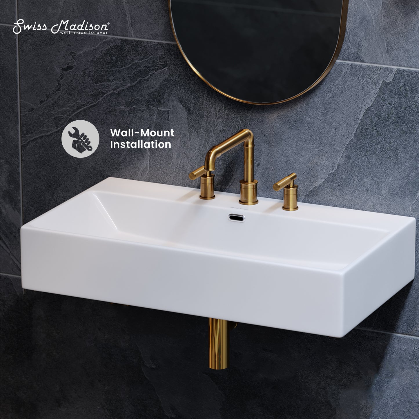 Swiss Madison, Claire 30" Rectangle Wall-Mount Bathroom Sink with 8" Widespread Holes