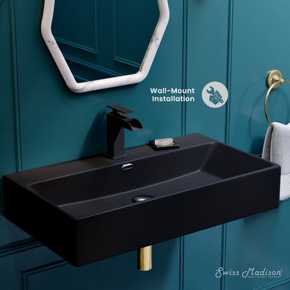 Swiss Madison, Claire 30" Rectangle Wall-Mount Bathroom Sink in Matte Black