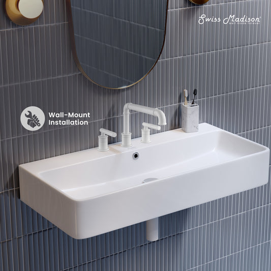 Swiss Madison, Carre 36" Wall-Mount Bathroom Sink with 8" Widespread Holes