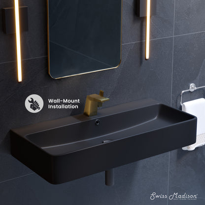 Swiss Madison, Carre 36"  Rectangle Wall-Mount Bathroom Sink in Matte Black