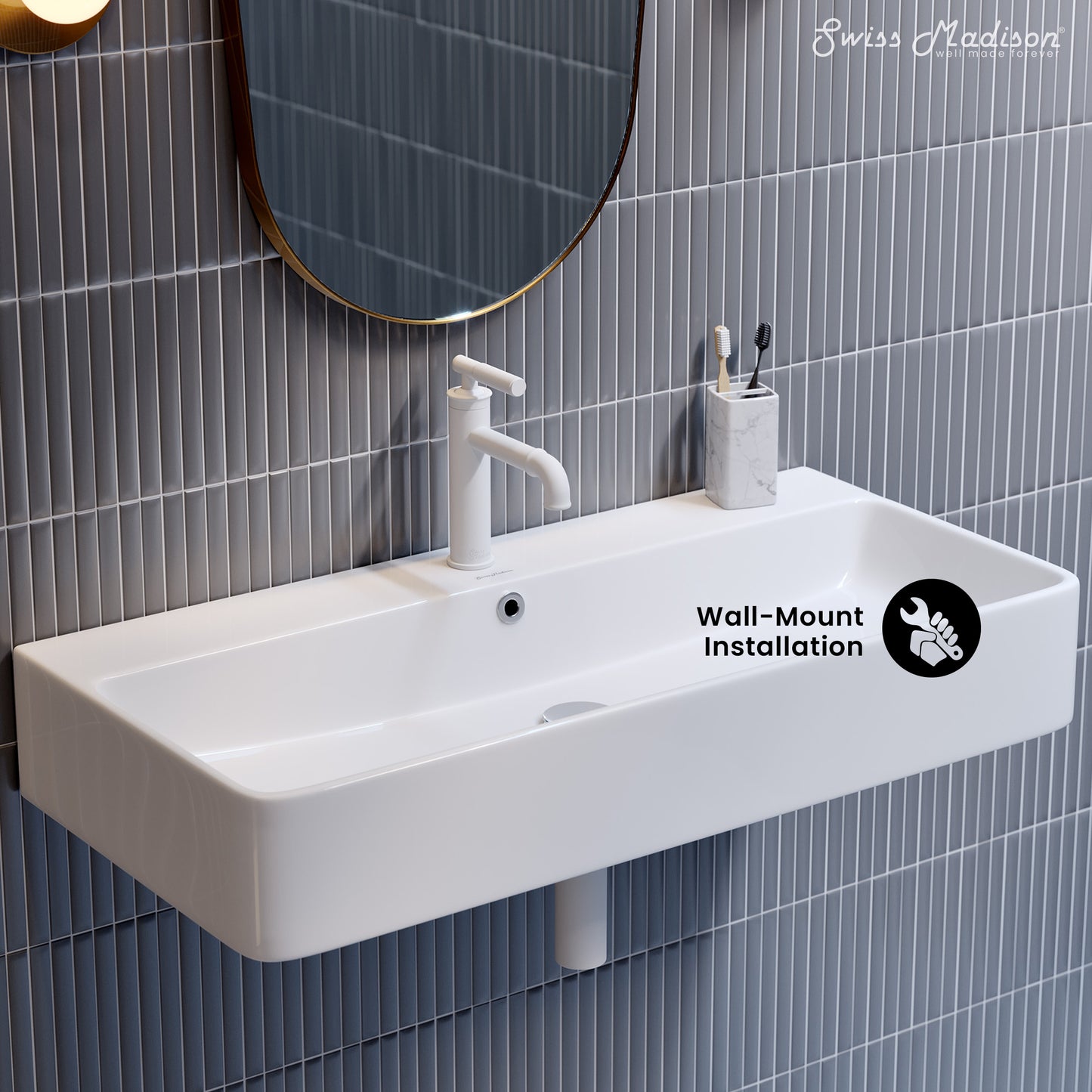 Swiss Madison, Carre 36" Rectangle Wall-Mount Bathroom Sink