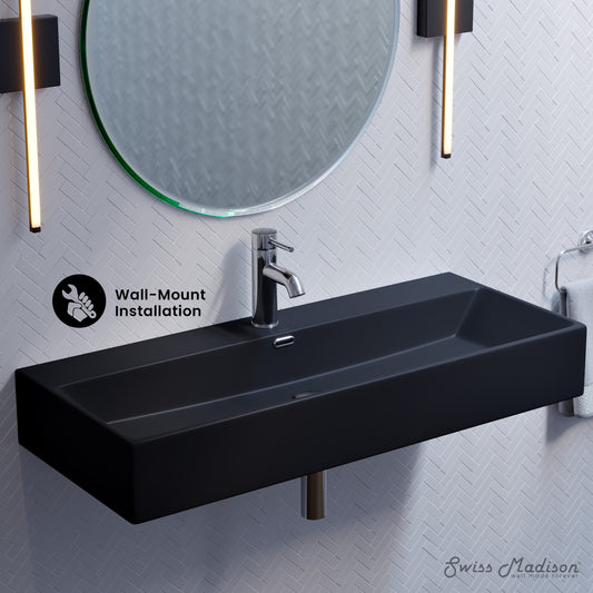 Swiss Madison, Claire 40" Rectangle Wall-Mount Bathroom Sink in Matte Black