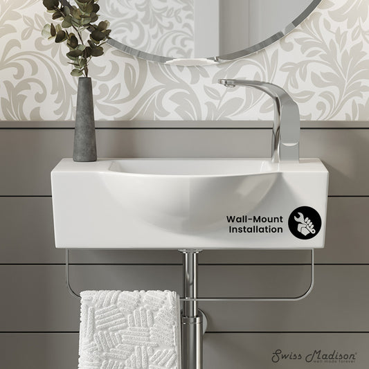 Swiss Madison, Chateau 21.5" Right Side Faucet Wall-Mount Bathroom Sink with Chrome Towel Bar