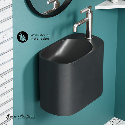 Swiss Madison, Terre 18" Right Side Faucet Wall-Mount Bathroom Sink in Black
