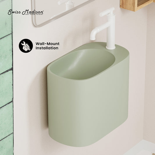 Swiss Madison, Terre 18" Right Side Faucet Wall-Mount Bathroom Sink in Palm Green
