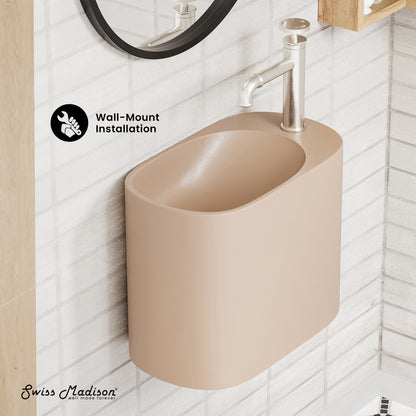 Swiss Madison, Terre 18" Right Side Faucet Wall-Mount Bathroom Sink in Pastel Peach