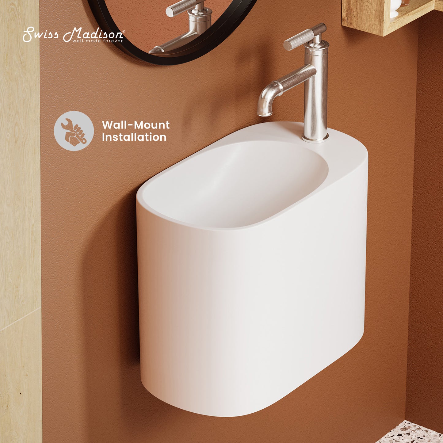 Swiss Madison, Terre 18" Right Side Faucet Wall-Mount Bathroom Sink in White