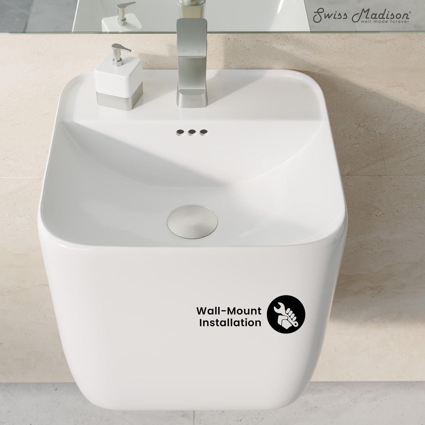 Swiss Madison, Carre 17.5" Wall-Mount Bathroom Sink