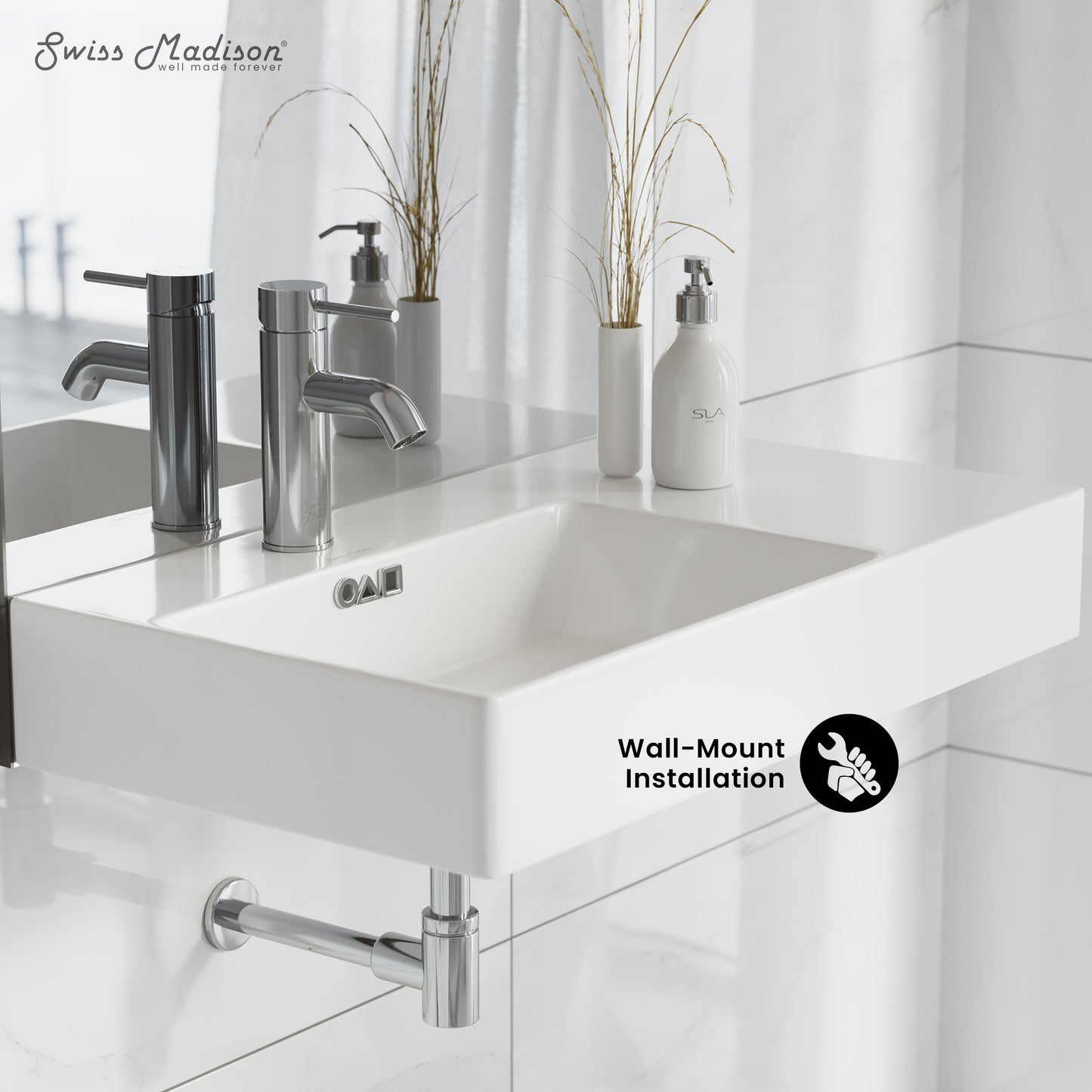 Swiss Madison, St. Tropez 30" Rectangle Wall-Mounted Sink with Left Side Faucet Mount