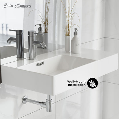Swiss Madison, St. Tropez 30" Rectangle Wall-Mounted Sink with Left Side Faucet Mount