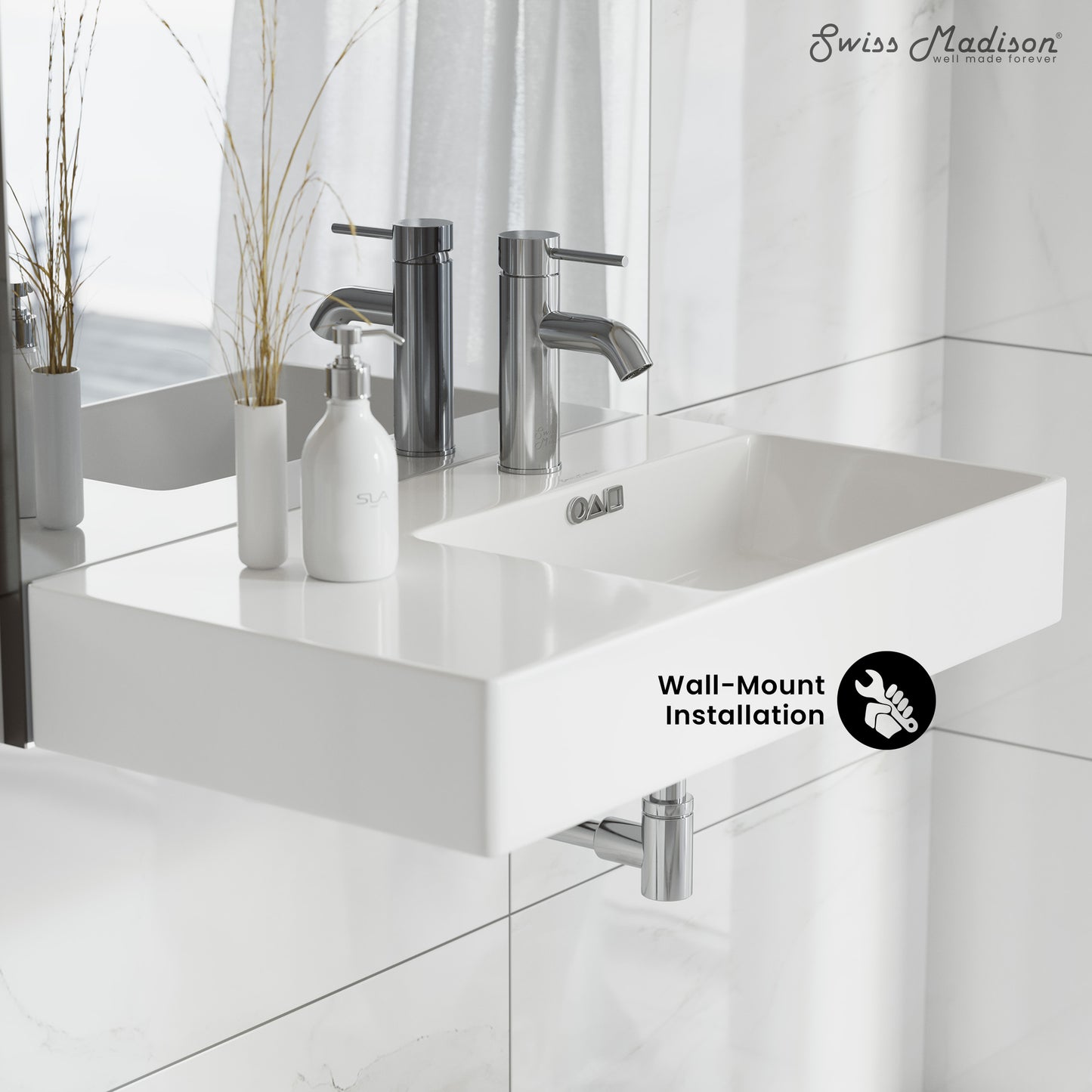 Swiss Madison, St. Tropez 30" Rectangle Wall-Mounted Sink with Right Side Faucet Mount