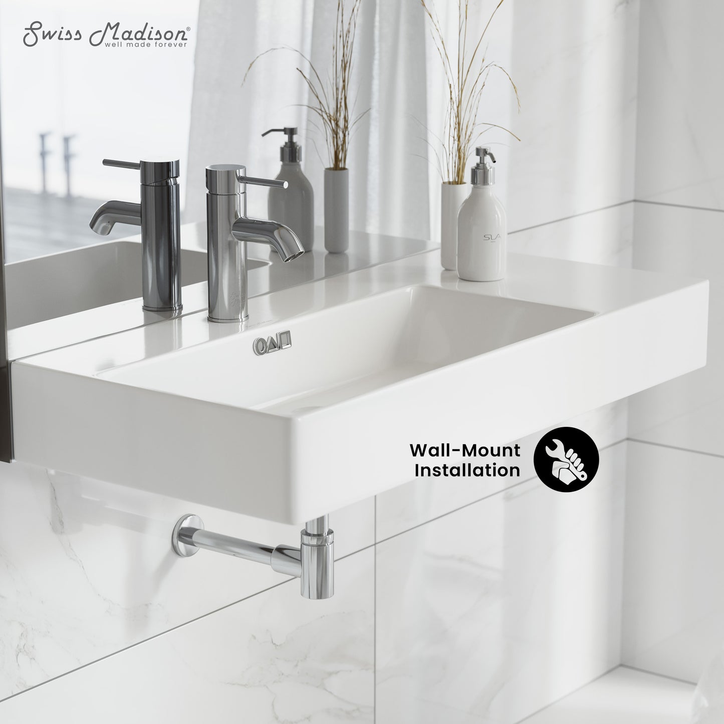 Swiss Madison, St. Tropez 36" Rectangle Wall-Mounted Sink with Left Side Faucet Mount
