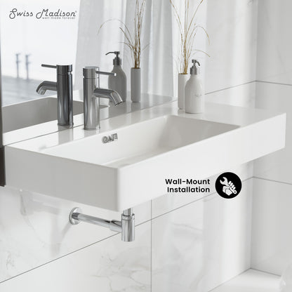 Swiss Madison, St. Tropez 36" Rectangle Wall-Mounted Sink with Left Side Faucet Mount