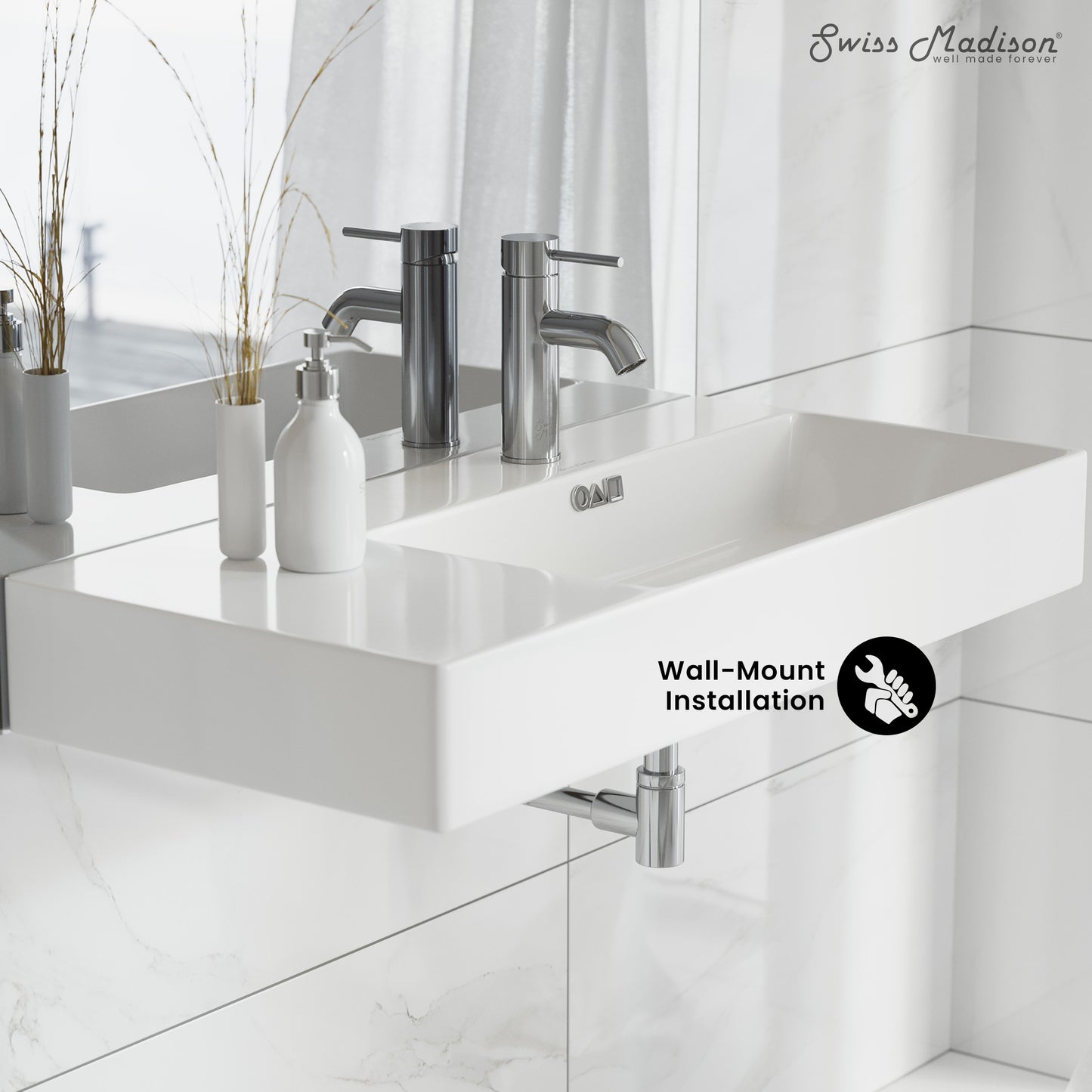 Swiss Madison, St. Tropez 36" Rectangle Wall-Mounted Sink with Right Side Faucet Mount