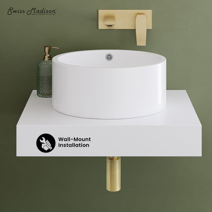 Swiss Madison, Monaco 24" Floating Bathroom Shelf with Vessel Sink in Glossy White