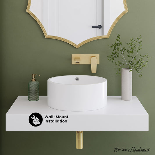 Swiss Madison, Monaco 36" Floating Bathroom Shelf with Vessel Sink in Glossy White
