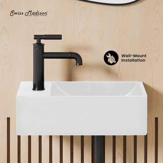 Swiss Madison, Lisse 16" Concrete Rectangle Wall-Mounted Sink with Left Side Faucet Mount in Matte White