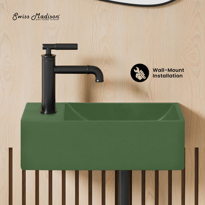 Swiss Madison, Lisse 16" Concrete Rectangle Wall-Mounted Sink with Left Side Faucet Mount in Matte Royal Green