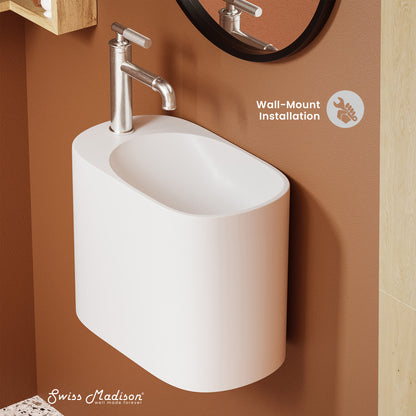 Swiss Madison, Terre 18" Solid Surface Oval Wall-Mounted Sink with Left Side Faucet Mount in Matte White