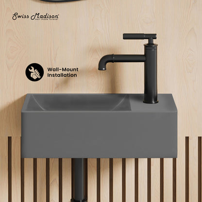 Swiss Madison, Lisse 16" Concrete Rectangle Wall-Mounted Sink with Right Side Faucet Mount in Matte Dark Gray
