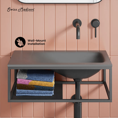 Swiss Madison, Lisse 24" Rectangle Concrete Wall-Mount Bathroom Sink in Dark Grey