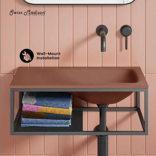 Swiss Madison, Lisse 24" Rectangle Concrete Wall-Mount Bathroom Sink in Terracotta with Matte Black Frame